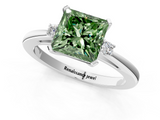 White gold Fancy Green Princess  Cut Three-Stone Solitaire Ring with Round Accent Diamonds and Four-Prong Setting_1