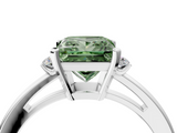 White gold Fancy Green Princess  Cut Three-Stone Solitaire Ring with Round Accent Diamonds and Four-Prong Setting_4