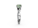 White gold Fancy Green Princess  Cut Twist Band Solitaire Diamond Ring with Pavé Setting_5