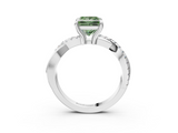 White gold Fancy Green Princess  Cut Twist Band Solitaire Diamond Ring with Pavé Setting_6