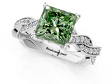 White gold Fancy Green Princess  Cut Twisted Pavé Band Solitaire Ring with Four-Prong Setting_1
