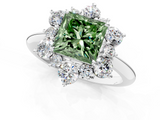 White gold Fancy Green Princess  Diamond Cluster Halo Ring with Solitaire Band and Four-Prong Setting_1