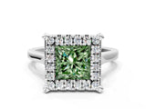 White gold Fancy Green Princess  Diamond Cluster Halo Solitaire with Four-Prong Setting_35