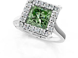 White gold Fancy Green Princess  Diamond Cluster Halo Solitaire with Four-Prong Setting_36
