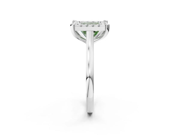 Platinum Fancy Green Princess  Diamond Cluster Halo Solitaire with Four-Prong Setting