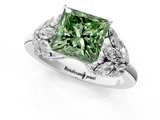 White gold Fancy Green Princess  Diamond Cluster Leaf Design Ring with Prong Setting_1