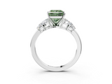 White gold Fancy Green Princess  Diamond Cluster Leaf Design Ring with Prong Setting_3