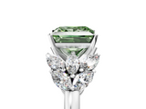 White gold Fancy Green Princess  Diamond Cluster Leaf Design Ring with Prong Setting_5