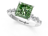 White gold Fancy Green Princess  Diamond Cluster Prong-Set Solitaire Ring_1