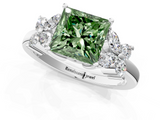 White gold Fancy Green Princess  Diamond Floral Cluster Ring with Solitaire Band and Prong Setting_1