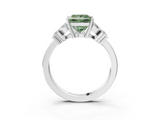 White gold Fancy Green Princess  Diamond Floral Cluster Ring with Solitaire Band and Prong Setting_3