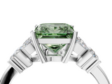 White gold Fancy Green Princess  Diamond Floral Cluster Ring with Solitaire Band and Prong Setting_4