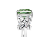 White gold Fancy Green Princess  Diamond Floral Cluster Ring with Solitaire Band and Prong Setting_5