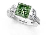 White gold Fancy Green Princess  Diamond Floral Vine Solitaire Engagement Ring_1
