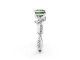White gold Fancy Green Princess  Diamond Floral Vine Solitaire Engagement Ring_2