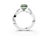 White gold Fancy Green Princess  Diamond Floral Vine Solitaire Engagement Ring_3