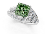 White gold Fancy Green Princess  Diamond Halo Ring with Marquise and Pavé Band in Prong Setting_1
