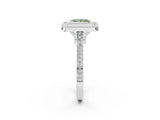 White gold Fancy Green Princess  Diamond Halo Ring with Milgrain Frame and Pavé Band_37