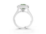White gold Fancy Green Princess  Diamond Halo Ring with Milgrain Frame and Pavé Band_38