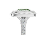 White gold Fancy Green Princess  Diamond Halo Ring with Milgrain Frame and Pavé Band_40