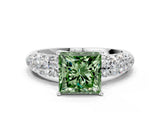 White gold Fancy Green Princess  Diamond Pavé Band Solitaire Ring with Four-Prong Setting_29