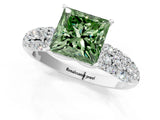 White gold Fancy Green Princess  Diamond Pavé Band Solitaire Ring with Four-Prong Setting_30