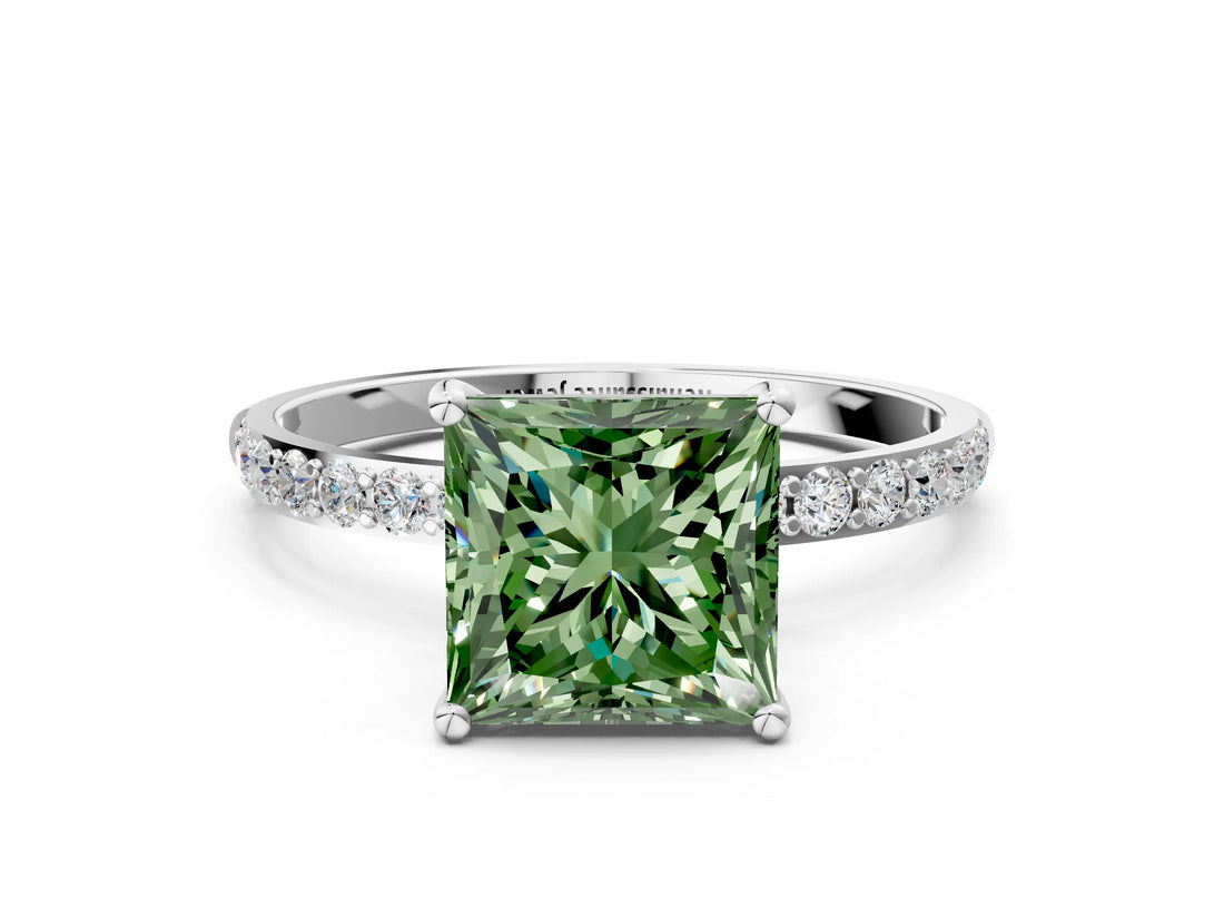 White gold Fancy Green Princess  Diamond Pavé Band with Six-Prong Setting_15