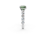White gold Fancy Green Princess  Diamond Prong Setting with Side Stones on a Pave Band_2