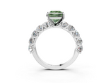 White gold Fancy Green Princess  Diamond Prong Setting with Side Stones on a Pave Band_3