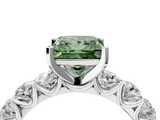 White gold Fancy Green Princess  Diamond Prong Setting with Side Stones on a Pave Band_4