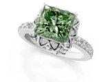 White gold Fancy Green Princess  Diamond Solitaire Ring with Shared Prong Pavé Band_30