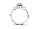 White gold Fancy Green Princess  Diamond Three-Stone Ring with Trapezoid Side Stones and Prong Setting_3