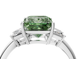 White gold Fancy Green Princess  Diamond Three-Stone Ring with Trapezoid Side Stones and Prong Setting_4