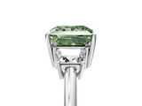 White gold Fancy Green Princess  Diamond Three-Stone Ring with Trapezoid Side Stones and Prong Setting_5