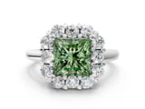 White gold Fancy Green Princess  Halo Cluster Diamond Engagement Ring with Prong Setting and Polished Band_20