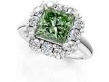 White gold Fancy Green Princess  Halo Cluster Diamond Engagement Ring with Prong Setting and Polished Band_21