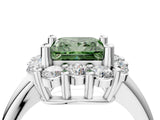 White gold Fancy Green Princess  Halo Cluster Diamond Engagement Ring with Prong Setting and Polished Band_24