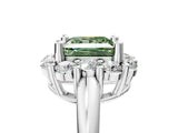 White gold Fancy Green Princess  Halo Cluster Diamond Engagement Ring with Prong Setting and Polished Band_24