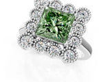 White gold Fancy Green Princess  Halo Diamond Cluster Engagement Ring with Milgrain Bezel Setting and Solitaire Band_64