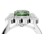 White gold Fancy Green Princess  Halo Diamond Cluster Engagement Ring with Milgrain Bezel Setting and Solitaire Band_67