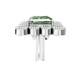 White gold Fancy Green Princess  Halo Diamond Cluster Engagement Ring with Milgrain Bezel Setting and Solitaire Band_68