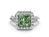 White gold Fancy Green Princess  Halo Diamond Engagement Ring with Filigree Band and Four-Prong Setting_105