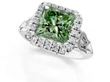 White gold Fancy Green Princess  Halo Diamond Engagement Ring with Filigree Band and Four-Prong Setting_106