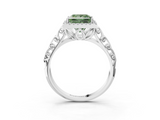 White gold Fancy Green Princess  Halo Diamond Engagement Ring with Intricate Filigree Band and Four-Prong Setting_3