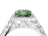 White gold Fancy Green Princess  Halo Diamond Engagement Ring with Intricate Filigree Band and Four-Prong Setting_4
