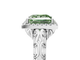 White gold Fancy Green Princess  Halo Diamond Engagement Ring with Intricate Filigree Band and Four-Prong Setting_5
