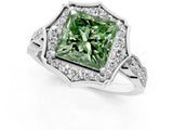 White gold Fancy Green Princess  Halo Diamond Engagement Ring with Milgrain Band and Four-Prong Setting_29
