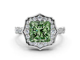 White gold Fancy Green Princess  Halo Diamond Engagement Ring with Milgrain Band and Four-Prong Setting_29