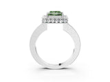 White gold Fancy Green Princess  Halo Diamond Engagement Ring with Milgrain Pave Band and Four-Prong Setting_126