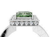 White gold Fancy Green Princess  Halo Diamond Engagement Ring with Milgrain Pave Band and Four-Prong Setting_127